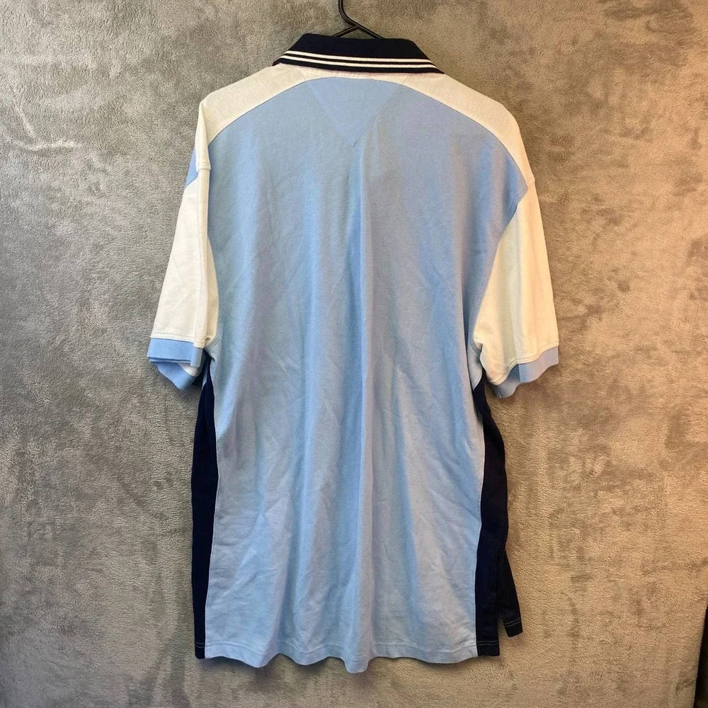 Tommy Hilfiger Mens Polo Shirt XXL Blue White Custom Fit Applique 8